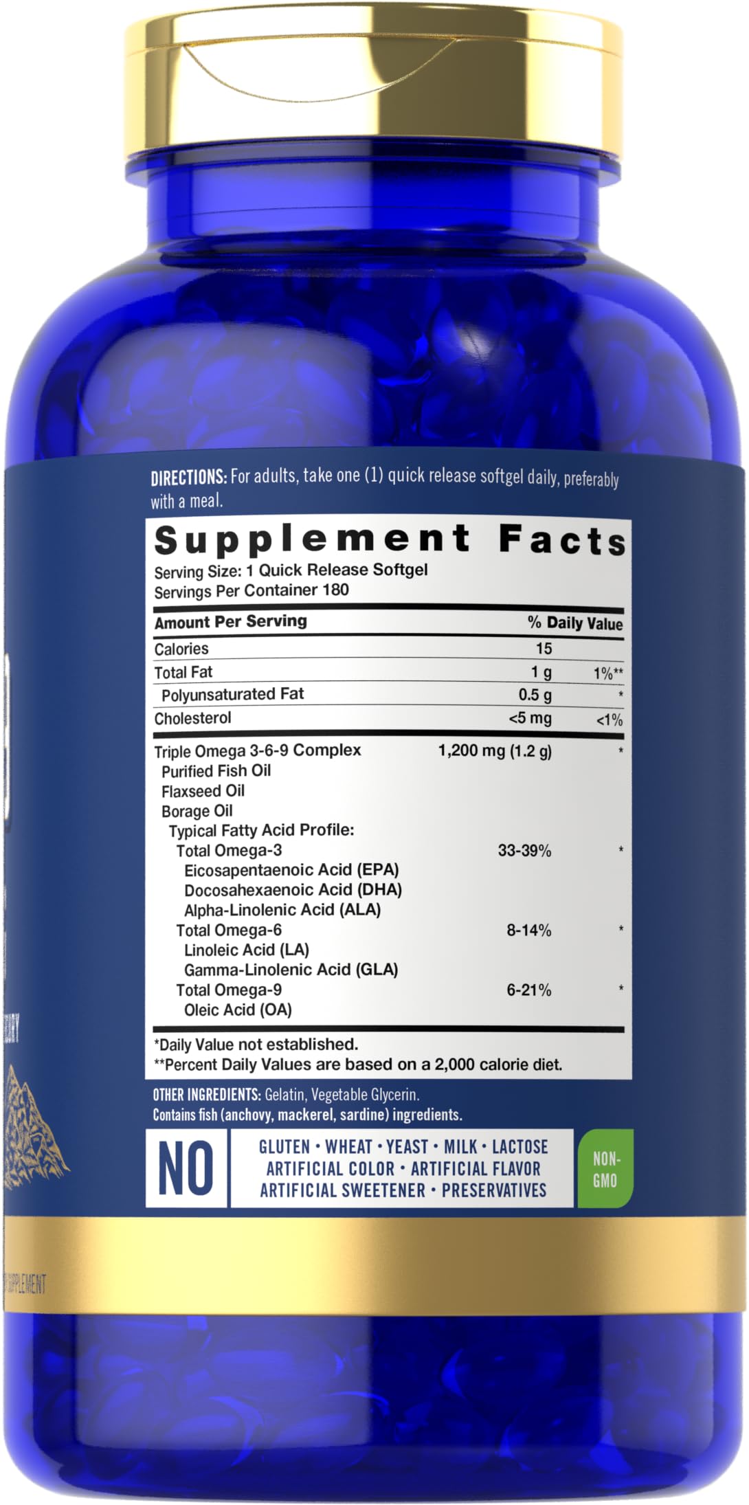 Carlyle Omega 3-6-9 1200mg | 180 Softgel Capsules | Triple Omega Supplement | Fish, Flaxseed & Borage Oils with EPA & DHA | Non-GMO & Gluten Free
